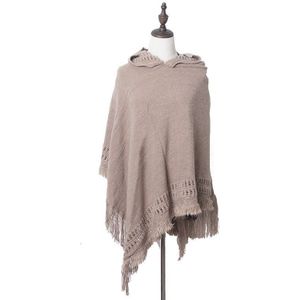 Vrouwen Mode Kwastje Trui Effen Trui Cape Wrap Poncho Sjaal Herfst Casual Gebreide Trui Hooded Poncho En Capes