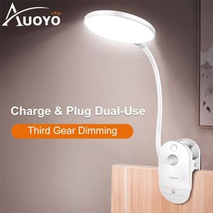 Auoyo Led Tafellamp Clip Bureaulamp Met 3 Modes Touch On/Off Schakelaar Licht 4000K Oogbescherming bureaulamp Dimmer Oplaadbare