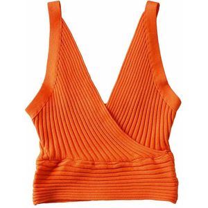 Bazaleas Frankrijk Oranje Vest Pull Femme V-hals Tank Truien Chic Vrouwen Camis Gebreide Tops