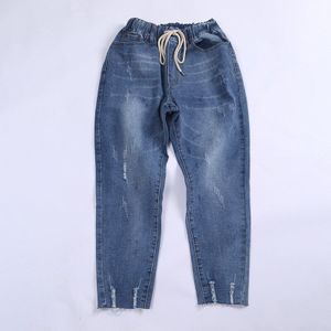 Ripped Jeans Voor Vrouwen Hoge Taille Plus Size Trekkoord Losse Denim Harembroek Femme 5xl 6xl 7XL 130Kg
