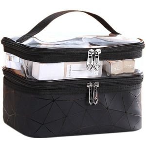 Mode Vrouwen Zien Door Diamant Rooster Dubbele Laag Reizen Cosmetische Make-Up Tassen Toilettas Case Pouch Wassen Opbergzakken Doos