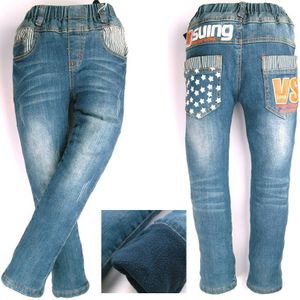 Winter Denim Broek, Kids Boy Slim fleece fluwelen Meggings letters ster gedrukt Warm kinderen Sport Joggers Skinny Broek MH0314