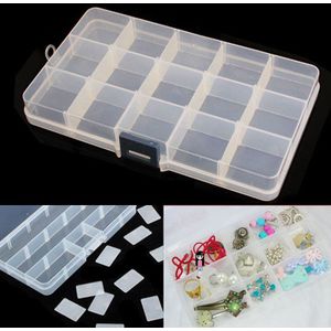 Draagbare Verstelbare Clear 15 Slot Plastic Opbergdoos Bakken Container Voor Thuis Make-Up Collectie Sieraden Kralen