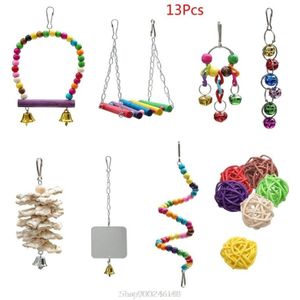 13 Pcs Vogel Papegaai Speelgoed Omvatten 7 Opknoping Vogels Kooi Speelgoed Hangmat Swing Bel Kauwen Speelgoed 6 Rotan Ballen Voor valkparkieten O30 20