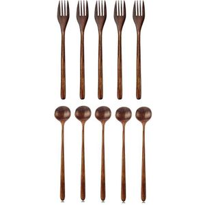 ! Houten Vorken, 5 Stuks Japanse Hout Salade Diner Vork & Lange Lepels Houten, 5 Stuks Koreaanse Stijl 10.9 Inch