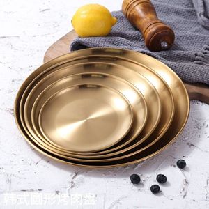 Europese Stijl Diner Platen Rvs Goud Eettafel Plaat Serveren Gerechten Dessertbord Taart Lade Westerse Steak Ronde Lade