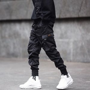 Herfst Mannen Linten Kleur Blok Zwart Pocket Cargo Broek Harem Joggers Harajuku Sweatpant Hip Hop Broek LBZ123