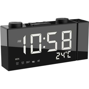 Digitale Projectie Wekker 2 Alarm Dimbare Klok Fm Radio Thermometer Usb-poort Opladen Weer Kalender Tijd Projectie