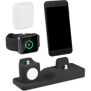 Besegad 3 in 1 Siliconen Charging Stand Houder met Sticker voor iPhone XS Max 8 Plus X 7 Apple Horloge iWatch Serie 1 2 3 Airpods