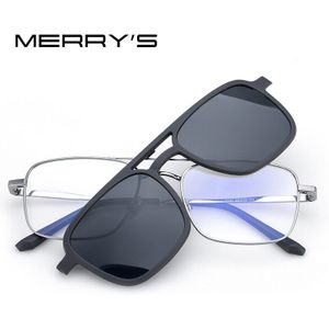 Merrys 2 In 1 Magneet Gepolariseerde Clip Bril Frame Mannen Optische Clip Bril Voor Mannen Vierkante Brillen S2301