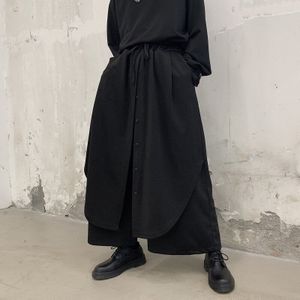 Effen Kleur Mannen Joggers Cargo Casual Single-Breasted Wijde Pijpen Broek Mannelijke Japan Stijl Streetwear Gothic Punk Kimono Rok broek