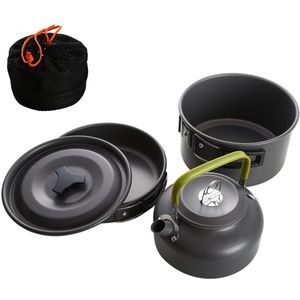 Draagbare Camping Pot Pan Ketel Set Aluminium Outdoor Servies Kookgerei 3 Stks/set Theepot Koken Tool Voor Picknick Bbq