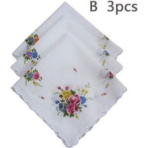 3Pcs Katoen Wit Gedrukt Zakdoek Vrouw Handdoek Bloemen Zakdoeken Voor Uitje Gebruik Zachte Zweetabsorberende Cadeaus Voor Dames