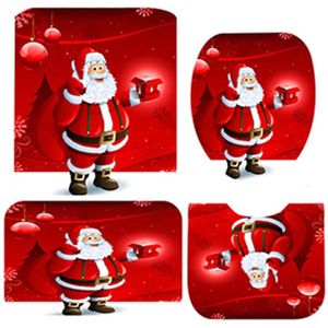 4 Stuk Douchegordijn Set Met Antislip Tapijt Badkamer Mat Wc Cover Voor Kerst Decoratie