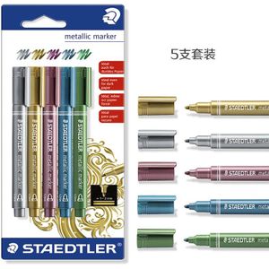 5 Stuks Staedtler 8323 Metalen Marker Pen Watergedragen Verf Pen Lijn Voor Wenskaart Breedte 1-2mm Goud/Sliver/Rood/Blauw/Groen Kleuren