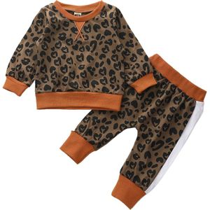 Focusnorm Herfst Baby Meisjes Jongens Luipaard Kleding Sets Lange Mouw Sweatshirt Tops Broek 2 Stuks