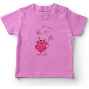 Angemiel Baby Holding Hart Teddybeer Baby Meisje T-shirt Roze