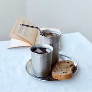 Moderne Koffie Cup Metalen Roestvrij Staal Koffiekopje Set Nordic Chic Thee Mok Koud Drankje Kopjes met Plaat Herbruikbare Cup drinkware