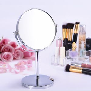 Dubbelzijdig Metalen Vergrootglas Cosmetische Spiegel Dame Tafel Bureau Staan Dressoir Make Up Spiegel Ronde Desktop Roterende Spiegel