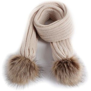 Gebreide Baby Meisje Jongen Sjaal Dubbele Pompom Winter Warm Kinderen Peuter Sjaals Outdoor Effen Kleur Kinderen Sjaal