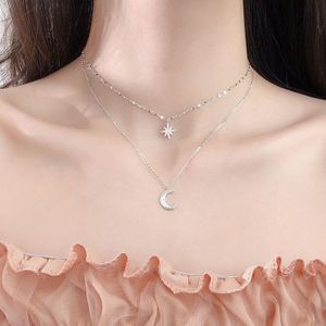 Mode Eenvoudige Dubbele Laag Star Moon Charm Ketting Delicate Sleutelbeen Ketting Zirkoon Ketting Voor Vrouwen Sieraden