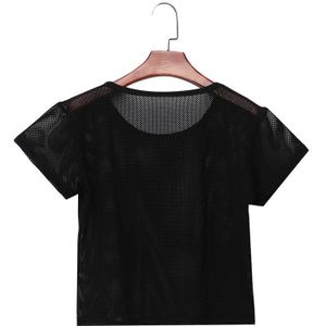 Nieuw Zwart Wit Sneldrogend Mesh Yoga Tops Korte Mouwen Mesh Hollow Out Yoga T-shirt Sneldrogend Jogging Sport Mesh tops