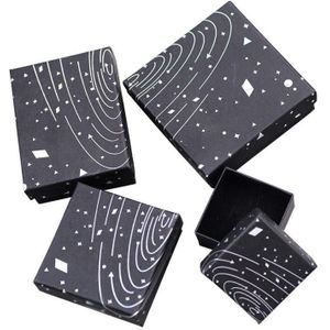 24pcs Black Kraft Sieraden Display Dozen voor Ketting/Ring/Armband Geschenkverpakkingen Print Zilveren Sterren Papier Dozen kerstcadeau
