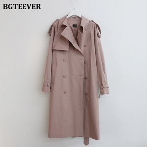 Bgteever Kantoor Dames Lange Windjack Herfst Winter Mode Double Breasted Belted Loose Winter Trenchcoats Voor Vrouwen