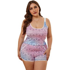 Sebowel Zomer Plus Size Tank En Shorts 2 Stuks Set Regenboog Hart Print Patroon Loungewear Pyjama Met Pocket Shorts XL-5XL