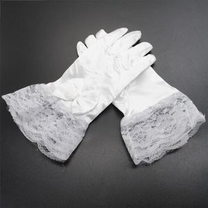 Mode Wit Kids Lace Satin Full Vinger Korte Handschoenen Voor Kant Parel Meisje Kinderen Party Dress Handschoenen