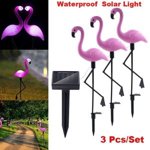 1Pc 1 Slepen 3 Led Solar Gazon Licht Tuin Verlichting Outdoor Waterdichte Grond Spotlight Flamingo Patroon Wit Licht