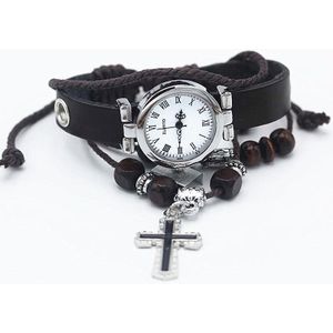 Shsby unisex ROMA vintage horloge lederen band armband horloges Religieuze cross vrouwen jurk horloges zilver vrouwelijke horloge
