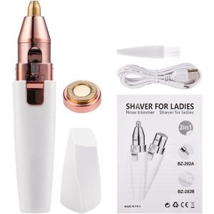 2 In 1 Elektrische Wenkbrauw Trimmer Usb Oplaadbare Hair Remover Vrouwen Scheerapparaat Led Light Lady Epilator Scheermes Gezicht Make-Up Tool