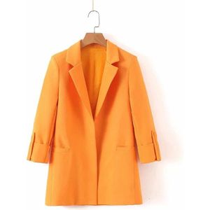 Werk Broek Past OL Tweedelige Set Vrouwen Orangee Office Dames Blazer Jacket & Rits Broek Pak Vrouwelijke bovenkleding