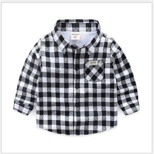 2-7Y Kids Baby Jongens Zwart Wit Plaid Shirt Lange Mouw Winter Warm Casual Tops Voor Kinderen Jongens