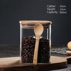 Keuken Opbergdoos Van 800-1200Ml Grootte, Met Transparant Glas Verzegeld Blik Snoep Koffieboon Jar, met Lepel En Bamboe Deksel