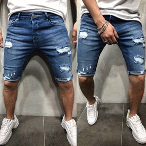 Mannen Shorts Jeans Korte Broek Vernietigd Skinny Jeans Ripped Broek Verzwakte Denim