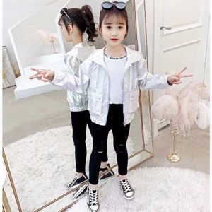 Meisje Lente Jas Jeugd Wit Zip Hoodie Kleding Koreaanse Mode Baby Meisje Kleurrijke Heldere Leer Pu jas