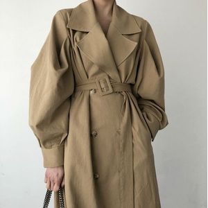 Herfst Vrouw khaki Lange Trenchcoat Britse Stijl Vintage Bladerdeeg Mouw Lange Stof Jas Elegante Taille Bandage Windbreaker