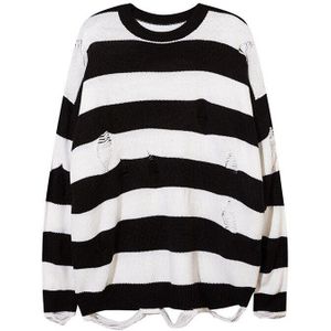 2022 High Street Ripped Trui Mannen Trendy Lui Stijl Onregelmatige Gestreepte Gebreide Trui Paar Trui Sexy Toevallige