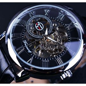 Mannen Mode Vintage Holle-Out Mechanische Handmatige Mechanische Horloge & Casual Horloge Mannen Business Lederen Riem goud