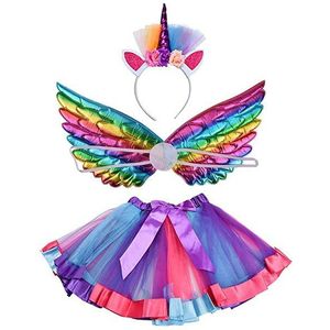 3Pcs Rainbow Leuke Kids Dress Up Prinses Angel Wing Bling Eenhoorn Tutu Rok Pak
