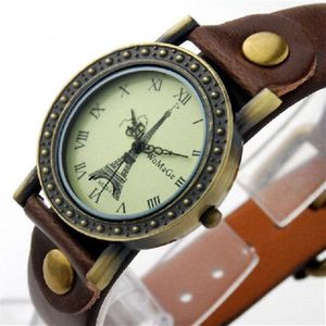 Vintage Stijl Sport Horloge Riem Lederen Retro Horloges Vrouwen Casual Jurk Orologio Eiffeltoren Retro Horloge