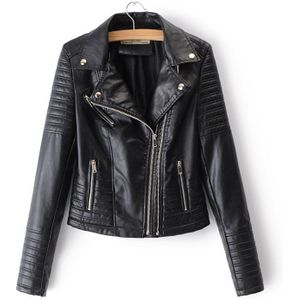 Vrouwen Solid Casual Pu Leather Jacket Herfst Koreaanse Stijl Zwart Turn Down Kraag Faxu Lederen Jas Femme Blouson Cuir homme