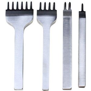 4 Pcs Rvs Leer Hobbygereedschappen Lederen Punch 1 + 2 + 4 + 6 Gat Beitel Stiksels Punch gereedschap Kit Hand DIY Naaien Accessoires