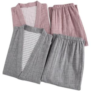 Japanse Eenvoudige Kimono Gewaden Mannen Pyjama Sets 100% Crêpe Katoen Gewaden Mannelijke Sauna Gaas Katoen Gewaad Suits Mannen