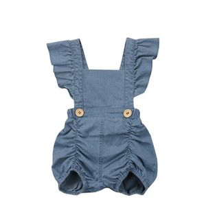 Zomer Pasgeboren Baby Meisjes Ruches Mouwloze Romper Jumpsuit Denim Playsuit Sunsuit Outfits Baby Meisjes Katoenen Kleding