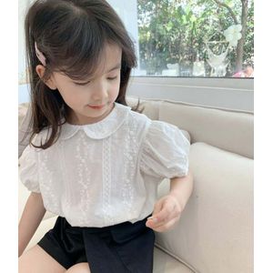 Meisjes Shirts Zomer Kinderen Witte Pop Kraag Tops Meisjes Baby Koreaanse Korte Mouwen Shirt Leuke