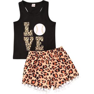 Baby Zomer Kleding Pasgeboren Meisjes Outfits 2-Delige Set Mode Casual Liefde Brief Vest + Luipaard Print shorts Set