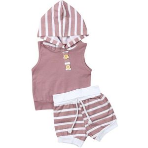 Baby Zomer Kleding Peuter Baby Meisje Jongen Casual Kleding Sets Hooded Streep Tops Vest Korte Broek Outfits 2 Stuks set 0-18 M